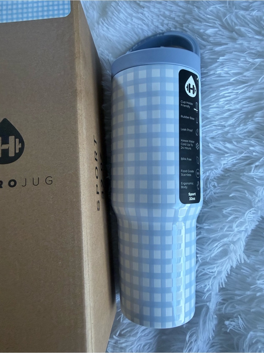 HydroJug Light Blue Gingham 32oz sport Tumbler